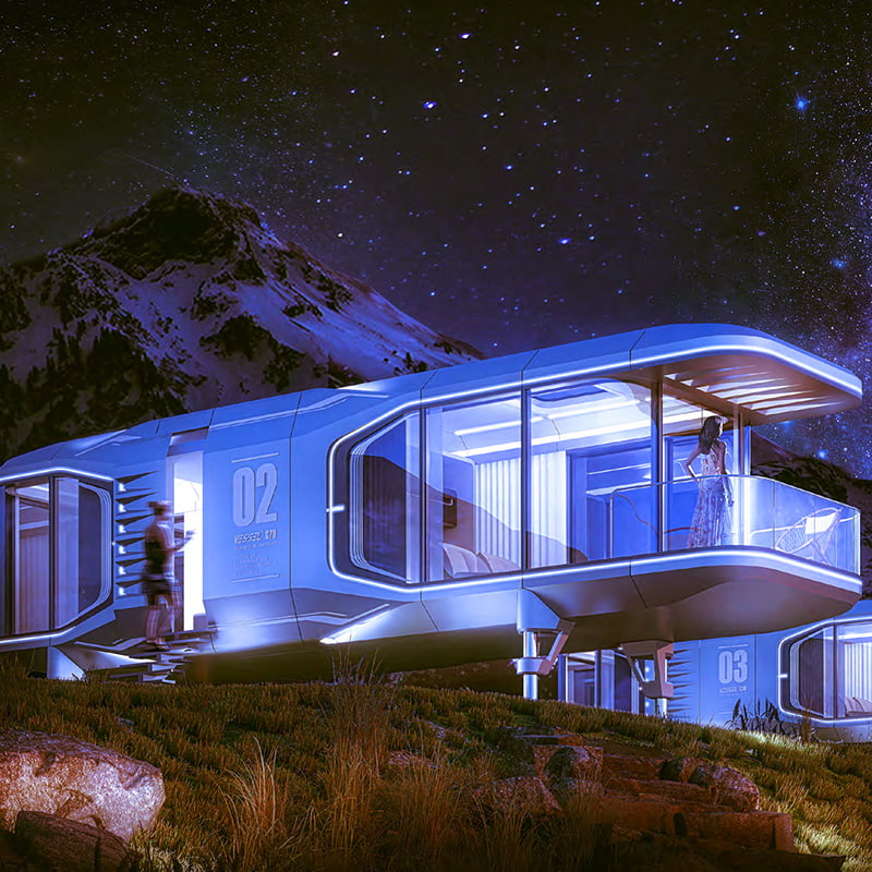 Luxury capsule house night view